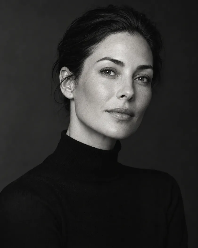 Black and white editorial portrait of a woman, natural-looking results at Square Mile Clinic, City of London